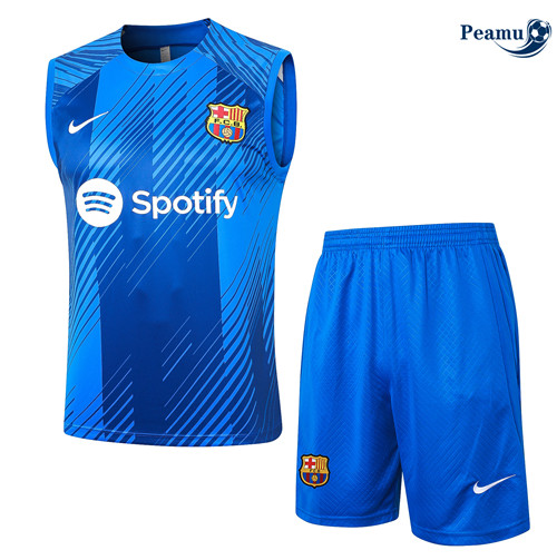 Oferta Camisola Kit Equipamento Training Barcelona Camiseta Colete + Calcoes azul 2024