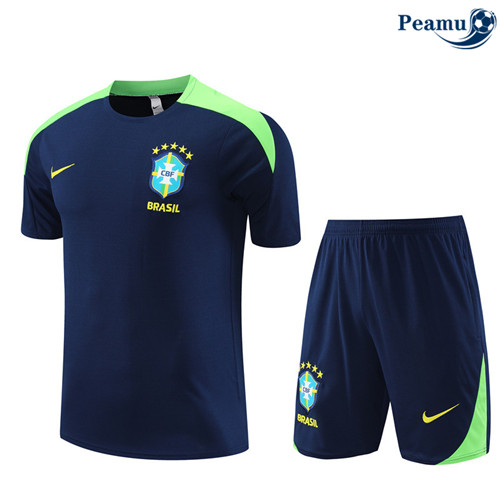 Novo Camisola Kit Equipamento Training Brasil Crianças + Calcoes azul real 2024