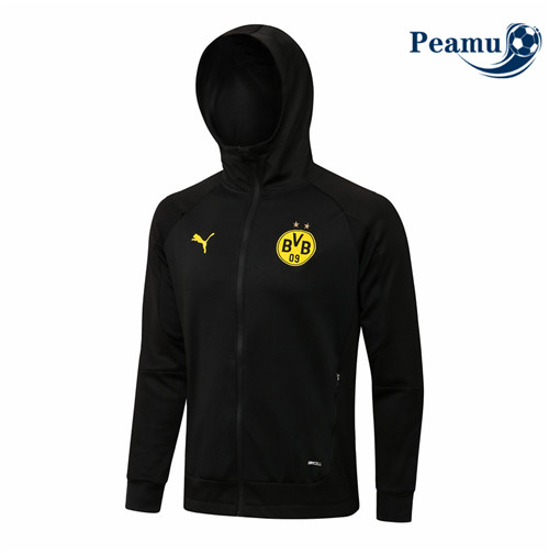 Peamu - Jaqueta Futebol Borussia Dortmund com capuz Preto 2021-2022