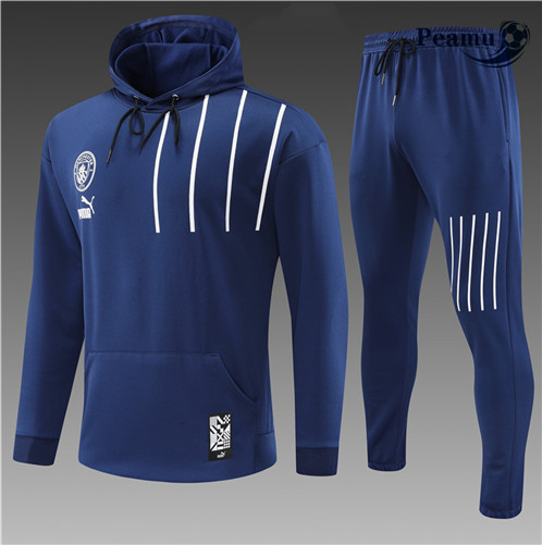 Novas Camisola Fato de Treino Manchester City Criancas com capuz Azul 2022-2023 personalizadas