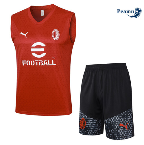 Criar Camisola Kit Equipamento Training AC Milan Colete + Calções Vermelho 2023-2024