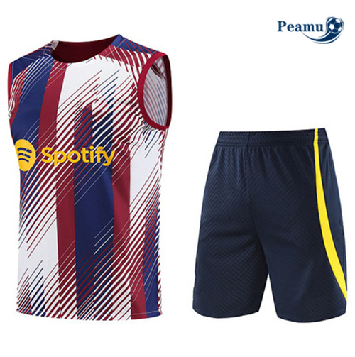 Novo Camisola Kit Equipamento Training Barcelona Colete + Shorts Azul 2023-2024