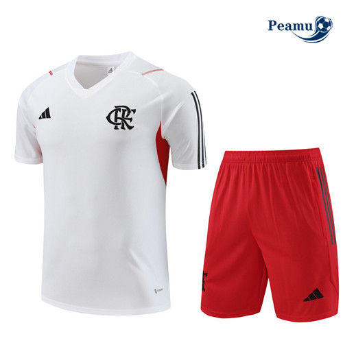 Oferta Camisola Kit Equipamento Training Flamengo Criancas + Shorts Branco 2023-2024