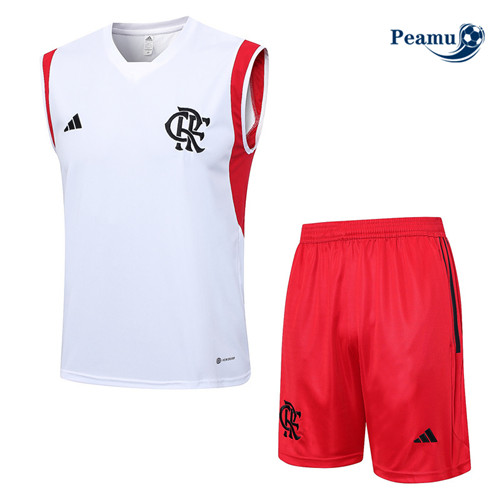tomada Camisola Kit Equipamento Training Flamengo Colete + Shorts Branco 2023-2024