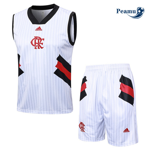 Cria Camisola Kit Equipamento Training Flamengo Colete + Shorts Branco 2023-2024