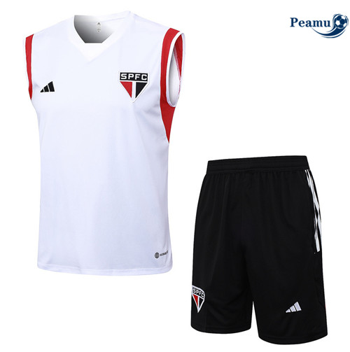 Ofertas Camisola Kit Equipamento Training Sao Paulo Colete + Shorts Branco 2023-2024