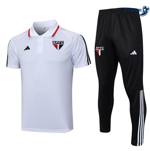 Criar Camisola Kit Equipamento Training Sao Paulo Polo + Pantalon Branco 2023-2024