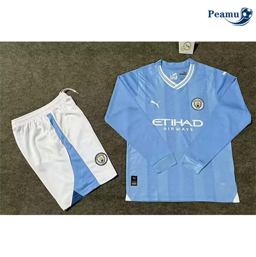 Loja Camisola Futebol Manchester City Crianças Principal Equipamento Manga Comprida 2023-2024