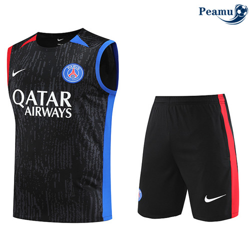 Criar Camisola Kit Equipamento Training PSG Camiseta Colete + Calcoes Preto 2024