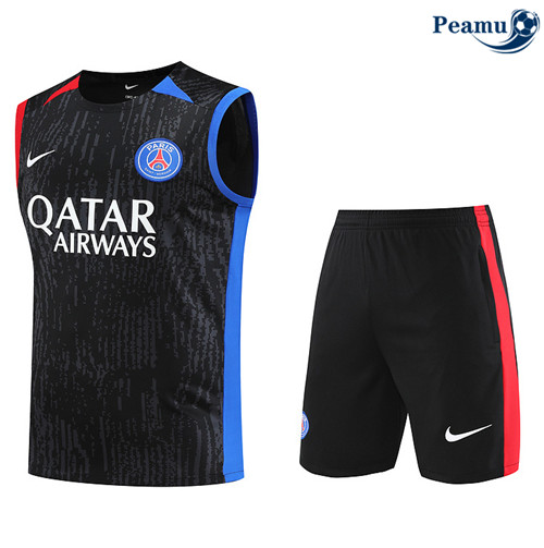 Criar Camisola Kit Equipamento Training PSG Camiseta Colete + Calcoes Preto 2024