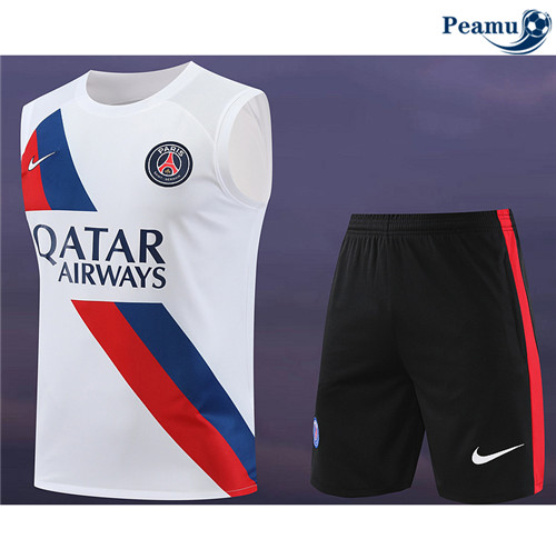 Novo Camisola Kit Equipamento Training PSG Camiseta Colete + Calcoes Branco 2024