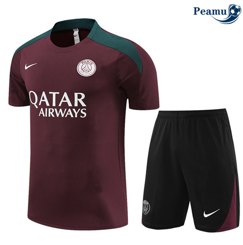 Oferta Camisola Kit Equipamento Training PSG + Calcoes Vermelho granate 2024