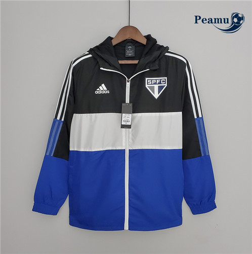 Camisola Jaqueta Futebol Windrunner Fato de Treino Sao Paulo Preto/Branco/Azul 2022-2023 pt228866