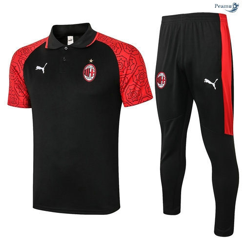 Peamu - Kit Camisola Entrainement POLO AC Milan + Pantalon Preto/Vermelho 2020-2021