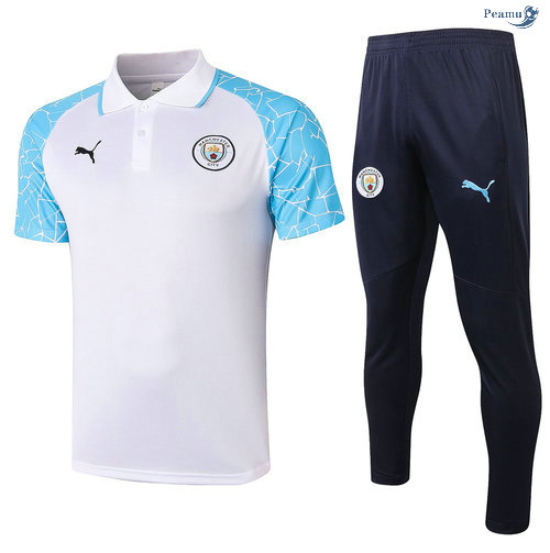 Peamu - Kit Camisola Entrainement POLO Manchester City + Pantalon Branco/Azul 2020-2021
