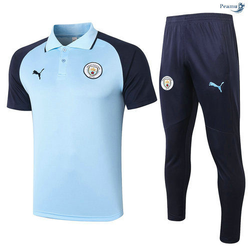 Peamu - Kit Camisola Entrainement POLO Manchester City + Pantalon Azul clair/Azul Marinho 2020-2021