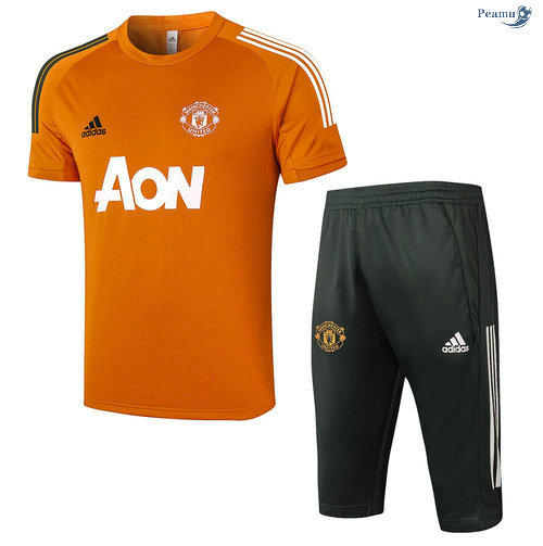 Peamu - Kit Camisola Entrainement Manchester United + Pantalon 3/4 Orange 2020-2021