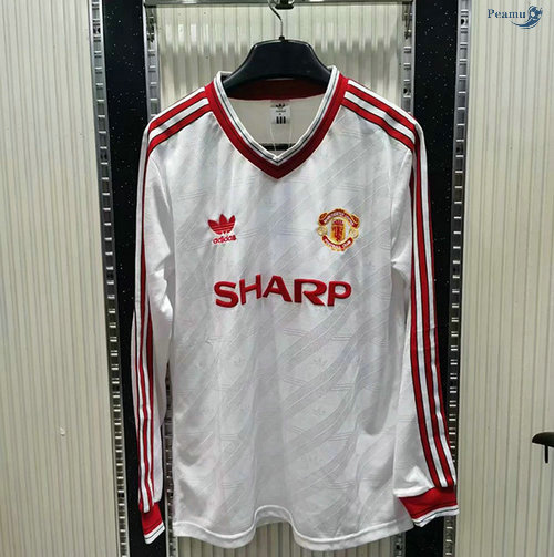 Peamu - Camisola Foot Rétro Manchester United Manche Longue Branco 1986