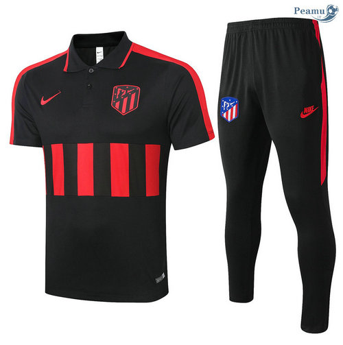 Kit Camisola Entrainement POLO Atletico Madrid + Pantalon Preto/Vermelho 2020-2021