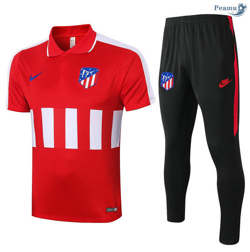 Kit Camisola Entrainement POLO Atletico Madrid + Pantalon Vermelho/Branco 2020-2021