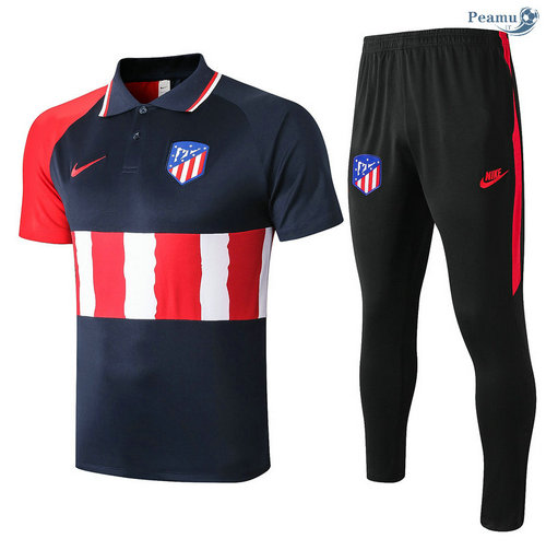 Kit Camisola Entrainement POLO Atletico Madrid + Pantalon Azul Marinho/Vermelho/Branco 2020-2021