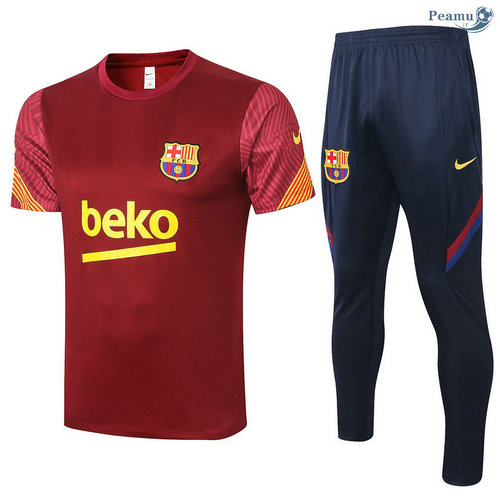 Kit Camisola Entrainement Barcelona + Pantalon Jujube Vermelho 2020-2021
