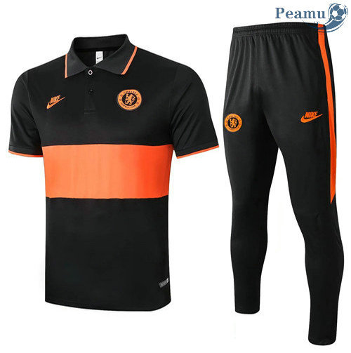 Kit Camisola Entrainement POLO Chelsea + Pantalon Preto/Orange 2020-2021