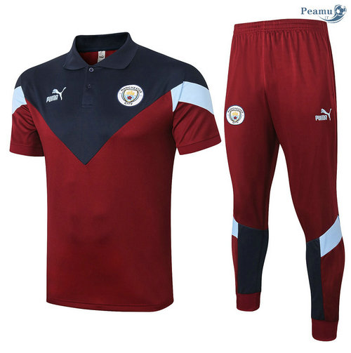 Kit Camisola Entrainement POLO Manchester City + Pantalon Jujube Vermelho/Azul Marinho 2020-2021