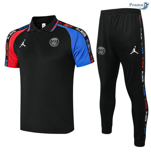 Kit Camisola Entrainement POLO PSG Jordan + Pantalon Preto manche Vermelho/Azul 2020-2021