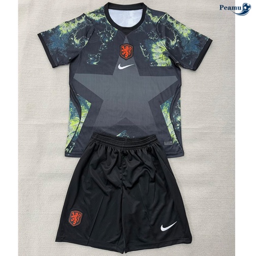 Camisola Futebol Holanda Crianças Equipamento Manga Larga Negro 2026-2027
