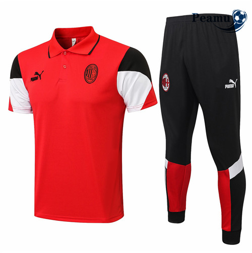 Peamu - Kit Camisola Entrainement foot Polo AC Milan + Pantalon Vermelho 2021-2022
