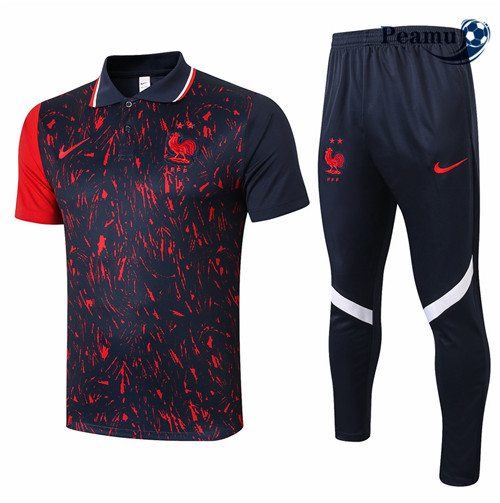 Peamu - Kit Camisola Entrainement foot Polo França + Pantalon Preto/Vermelho 2021-2022