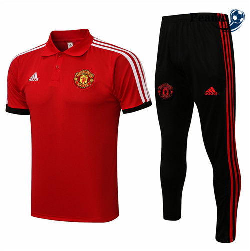 Peamu - Kit Camisola Entrainement foot Polo Manchester United + Pantalon Vermelho/Branco 2021-2022