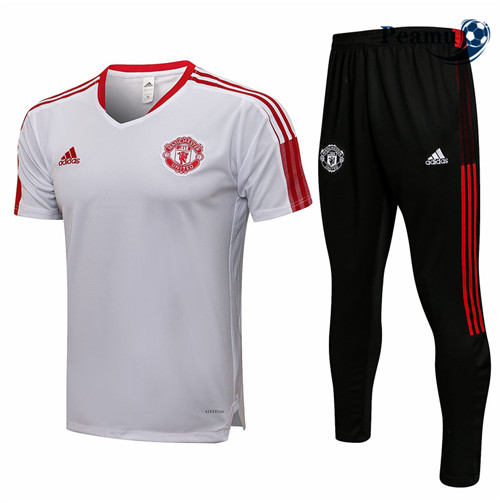 Peamu - Kit Camisola Entrainement foot Manchester United + Pantalon Branco/Vermelho 2021-2022