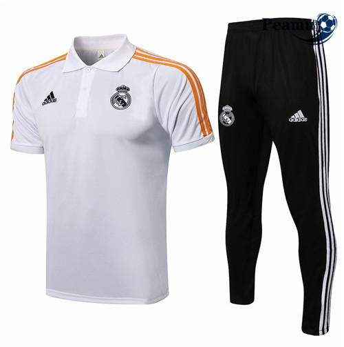 Peamu - Kit Camisola Entrainement foot Polo Real Madrid + Pantalon Branco/Orange 2021-2022