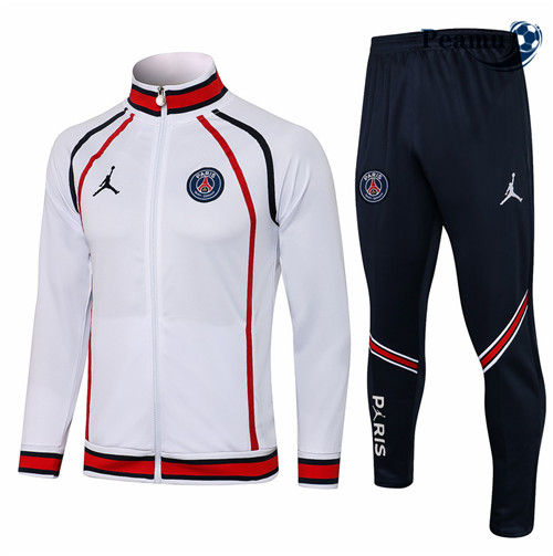 Peamu - Casaco de Fato de Treino Jordan PSG Branco/Vermelho 2021-2022 Gola alta