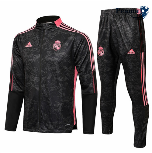 Peamu - Casaco de Fato de Treino Real Madrid Preto/Vermelho 2021-2022 Gola alta