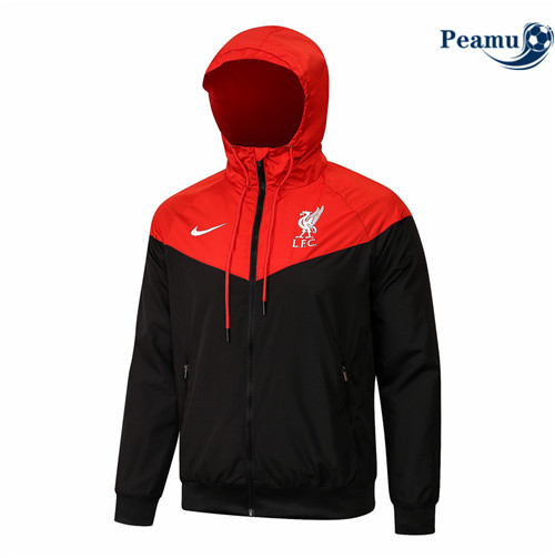 Peamu - Jaqueta Futebol Jaqueta Windrunner Fato de Treino Liverpool Preto/Vermelho 2021-2022