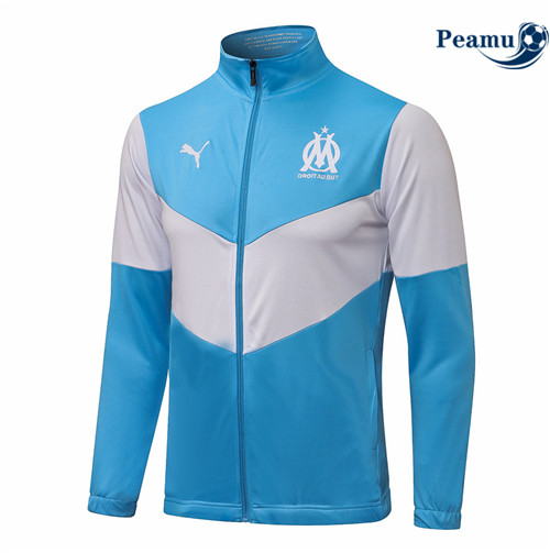 Peamu - Jaqueta Futebol Marsella Azul Clair/Branco 2021-2022