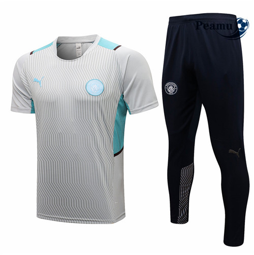 Kit Camisola Entrainement foot Manchester City + Pantalon Cinza Clair 2021-2022