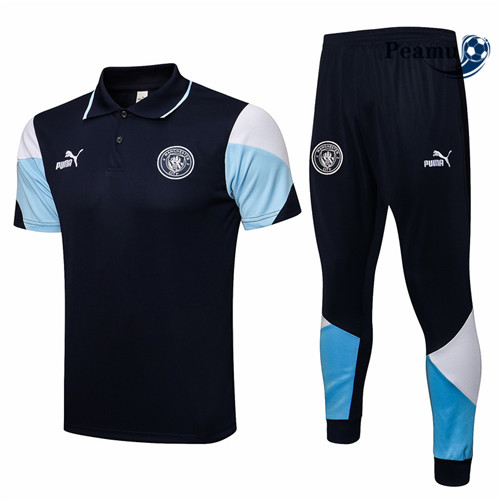 Kit Camisola Entrainement foot Polo Manchester City + Pantalon Azul Marinho 2021-2022