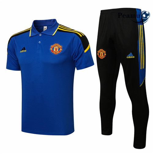 Kit Camisola Entrainement foot POLO Manchester United + Pantalon champions league Azul/Amarelo 2021-2022