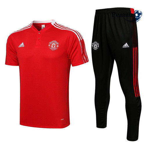 Kit Camisola Entrainement foot POLO Manchester United + Pantalon Vermelho/Branco 2021-2022