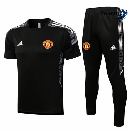 Kit Camisola Entrainement foot Manchester United + Pantalon champions league Preto/Branco 2021-2022