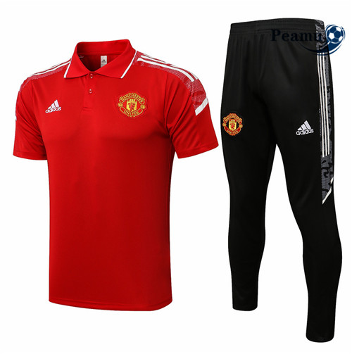 Kit Camisola Entrainement foot POLO Manchester United + Pantalon champions league Vermelho/Branco 2021-2022