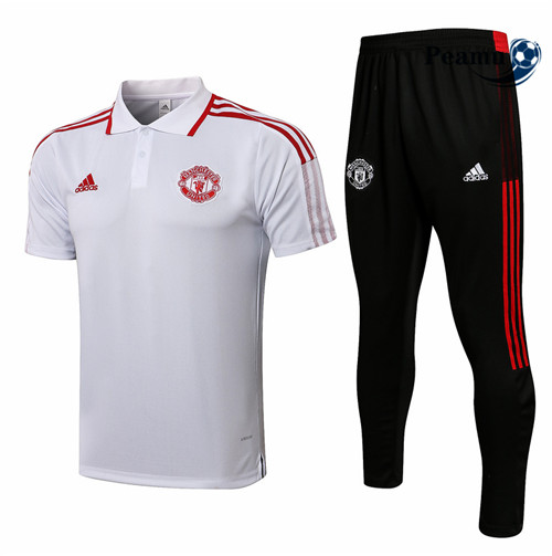 Kit Camisola Entrainement foot POLO Manchester United + Pantalon Branco/Vermelho 2021-2022
