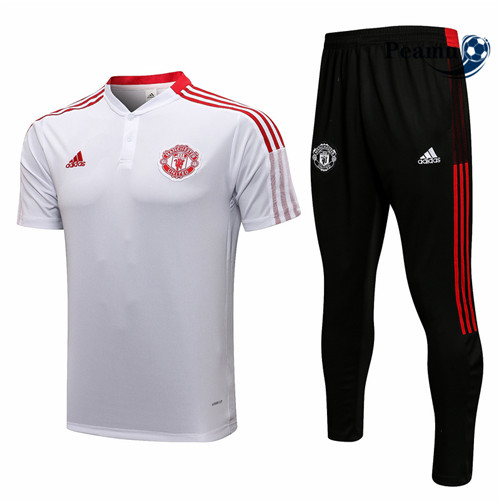 Kit Camisola Entrainement foot Polo Manchester United + Pantalon Branco 2021-2022