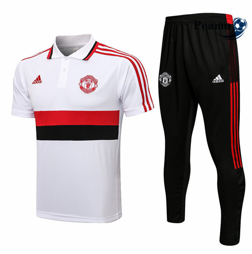 Kit Camisola Entrainement foot Polo Manchester United + Pantalon Branco/Preto/Vermelho 2021-2022