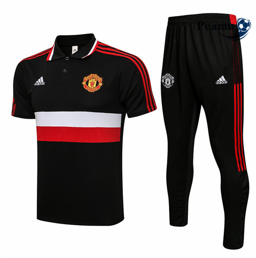Kit Camisola Entrainement foot Polo Manchester United + Pantalon Preto/Vermelho/Branco 2021-2022