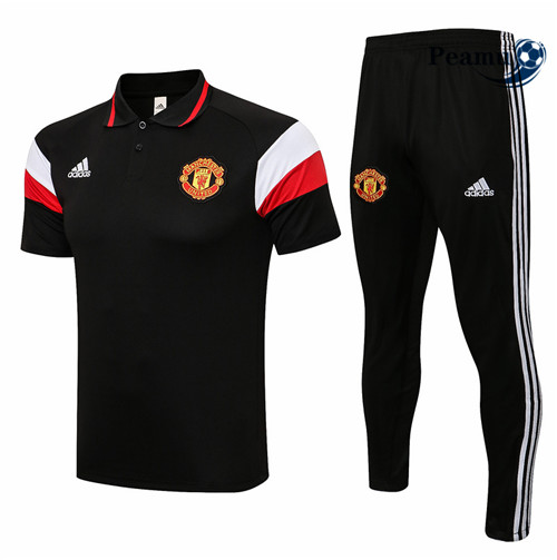 Kit Camisola Entrainement foot Polo Manchester United + Pantalon Preto/Vermelho/Branco 2021-2022